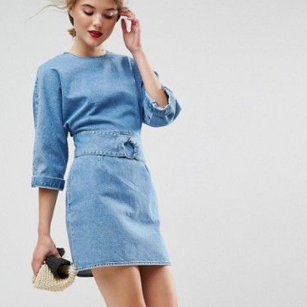 ASOS Denim jean dress with belt and ring detail